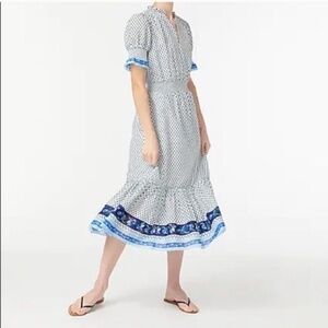 J Crew Ferris Floral Smocked Midi Dress XS Cotton Tiered Skirt Lined Pockets